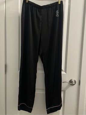 Juicy Couture Black Satin Track Pants with Pink Brand Tag | size M